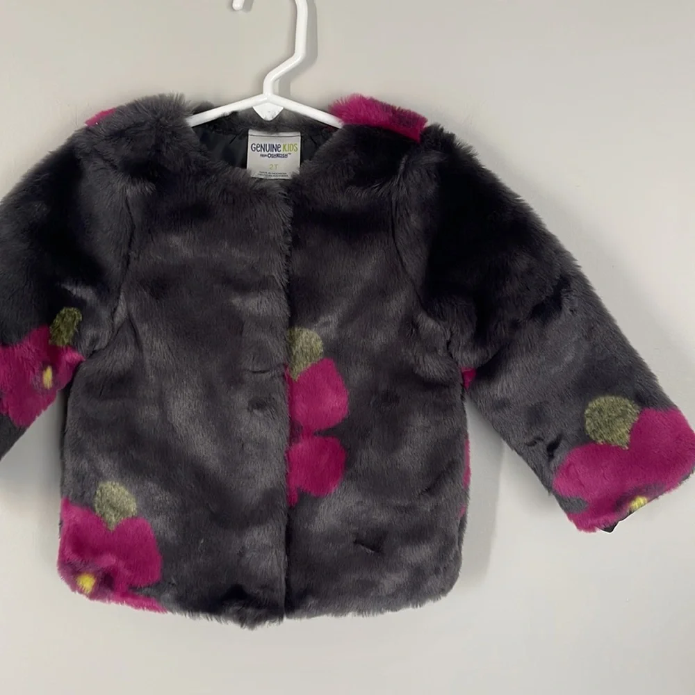 OSHKOSH Genuine Floral Faux Fur Girls Jacket Size 2T
